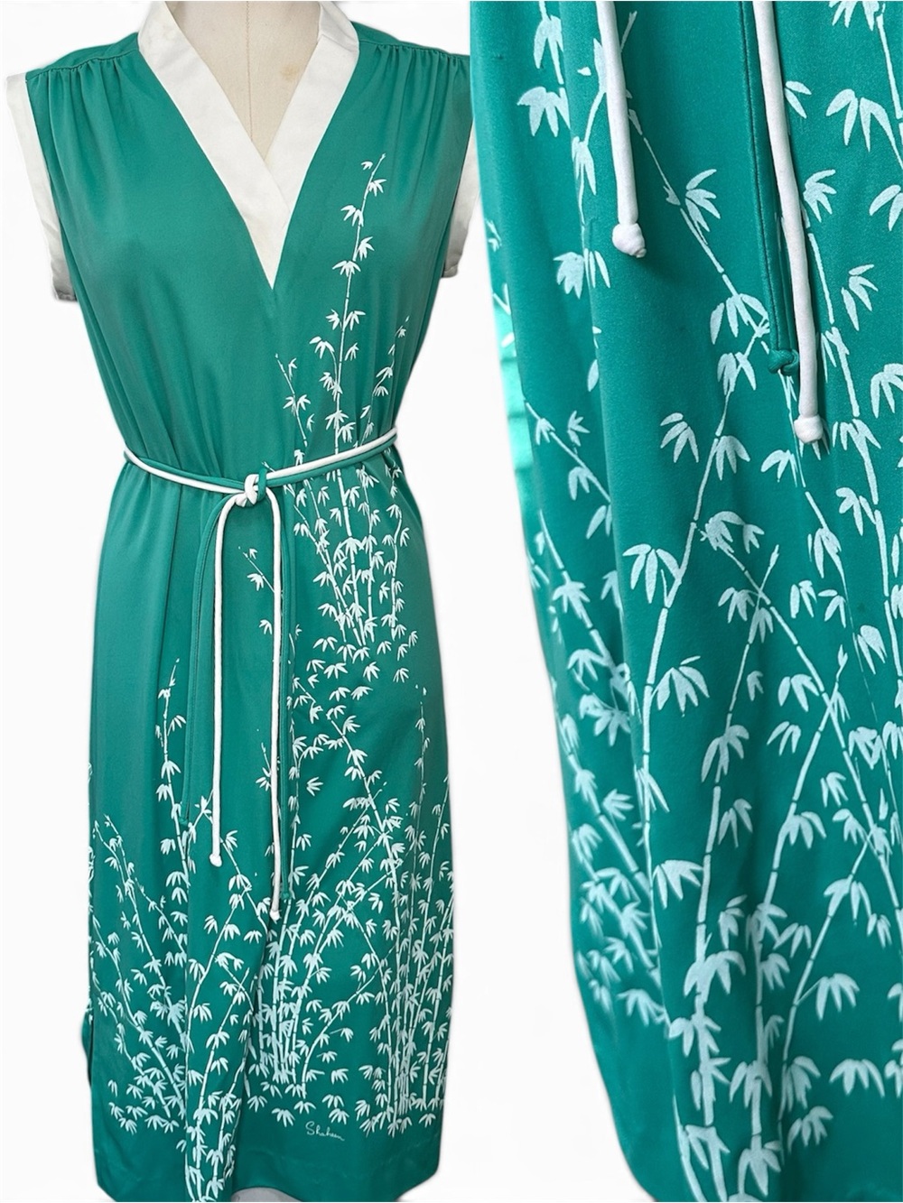 Vintage Alfred Shaheen Hawaiian Bamboo Print Maxi Dress 1960s